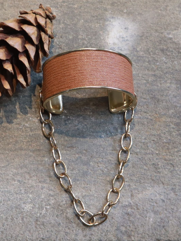 Adjustable Plant Leather Sepia Luxe Cuff Bracelet