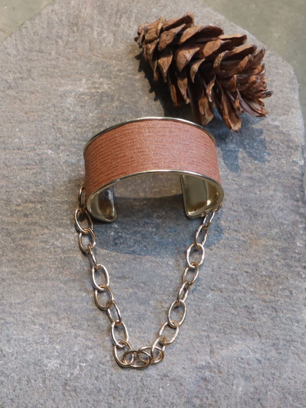 Adjustable Plant Leather Sepia Luxe Cuff Bracelet