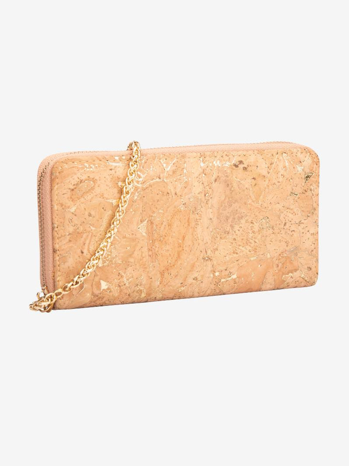 Golden Sands: Women's Beige and Gold Cork Wallet Purse
