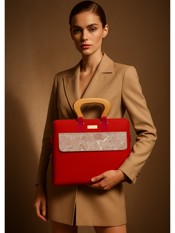 FOReT Luma Star Laptop Folio Bag in Ruby Red and Cork with Gold flecks