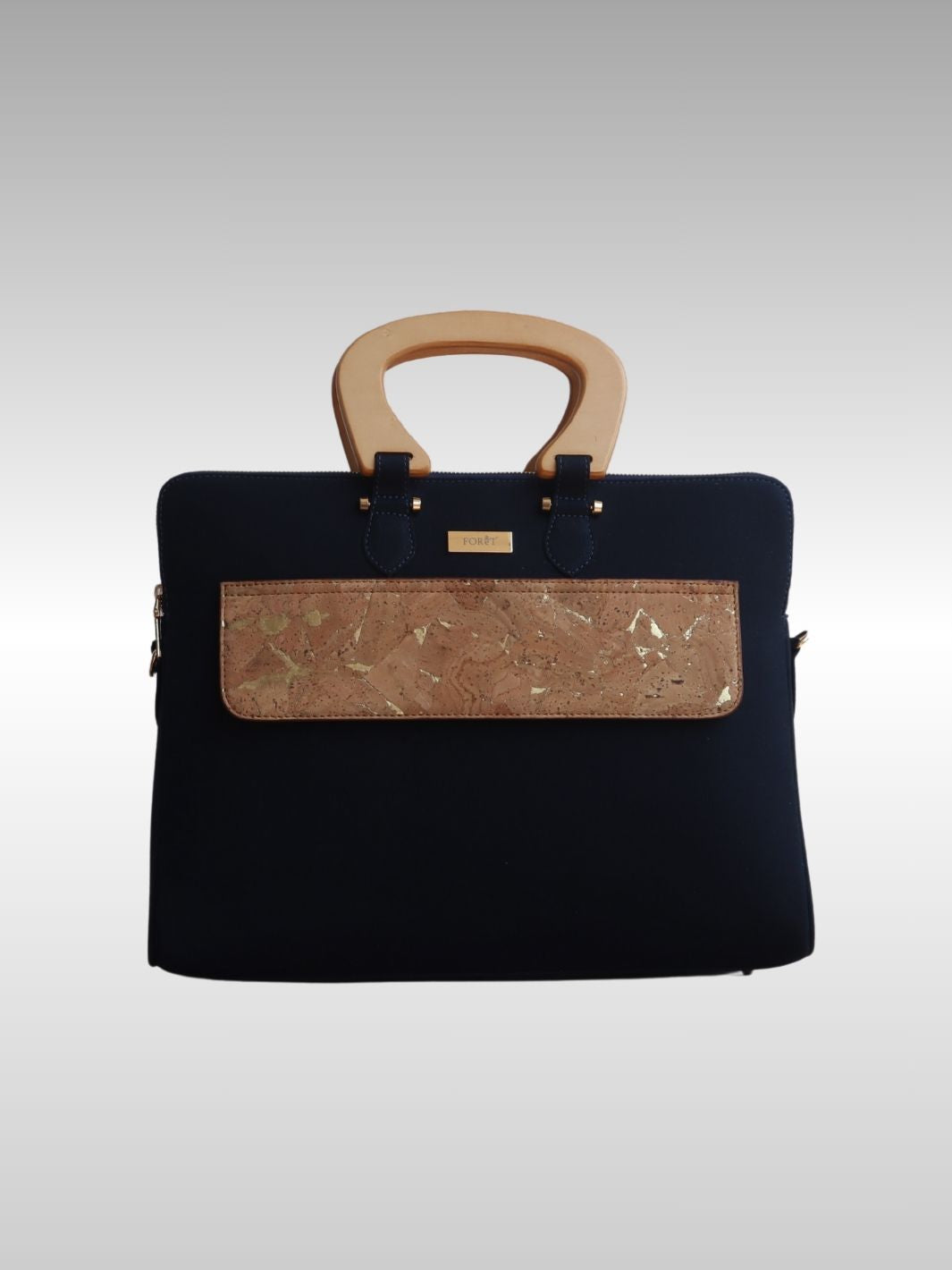Navy Blue laptop bag made from cork and canvas with gold accents – FOReT® Luma Star Collection