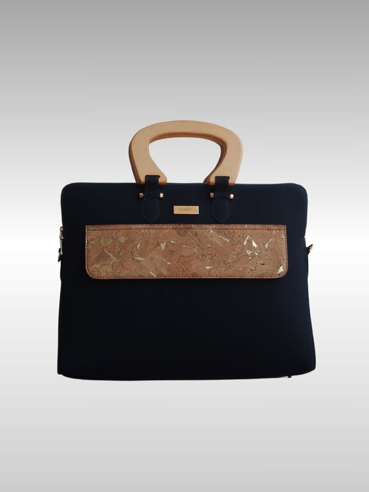 Navy Blue laptop bag made from cork and canvas with gold accents – FOReT® Luma Star Collection