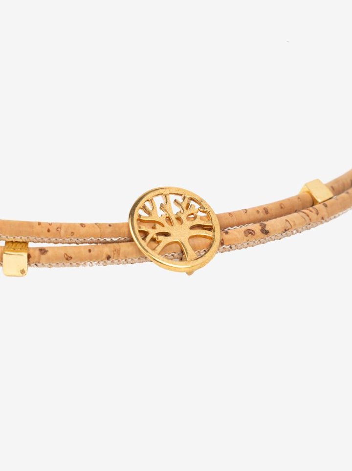 Tree of Life Cork Choker Necklace with Gold Charms