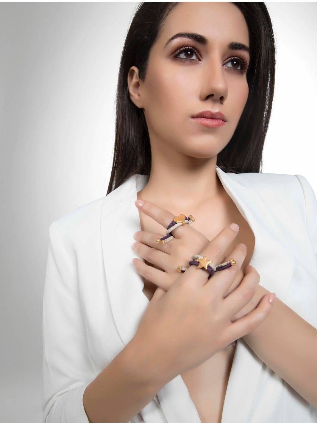 Pueple and White Sustainable Cork Adjustable ring