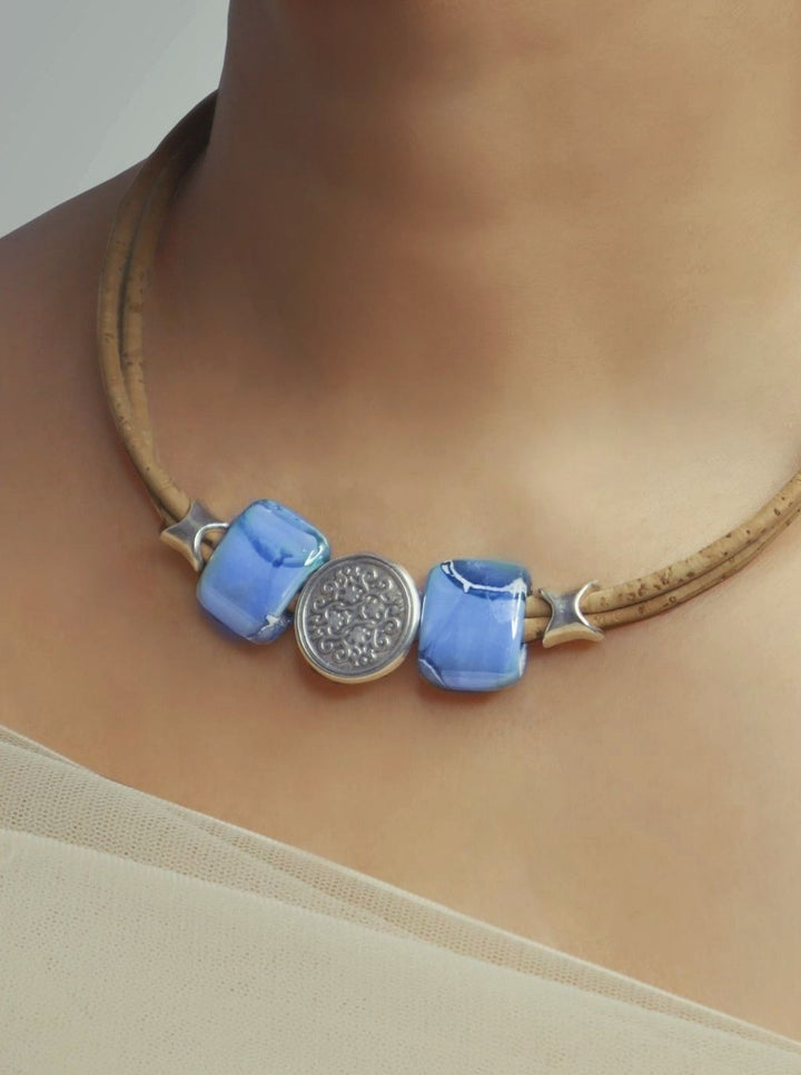 Cork Leather Jewellery Azure Seas in Porcelain Ceramic