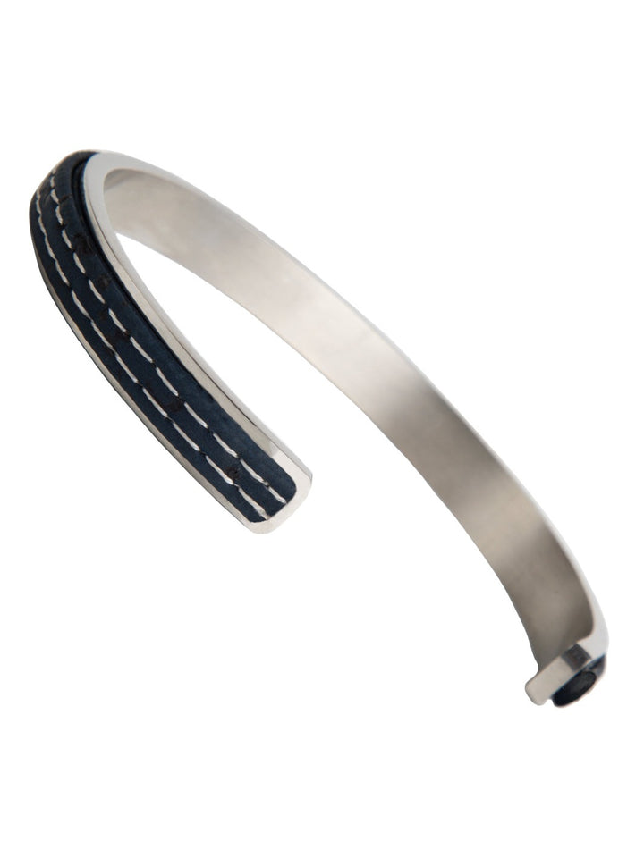 MensNavyBlueEmbroideredStainlessSteelCuff