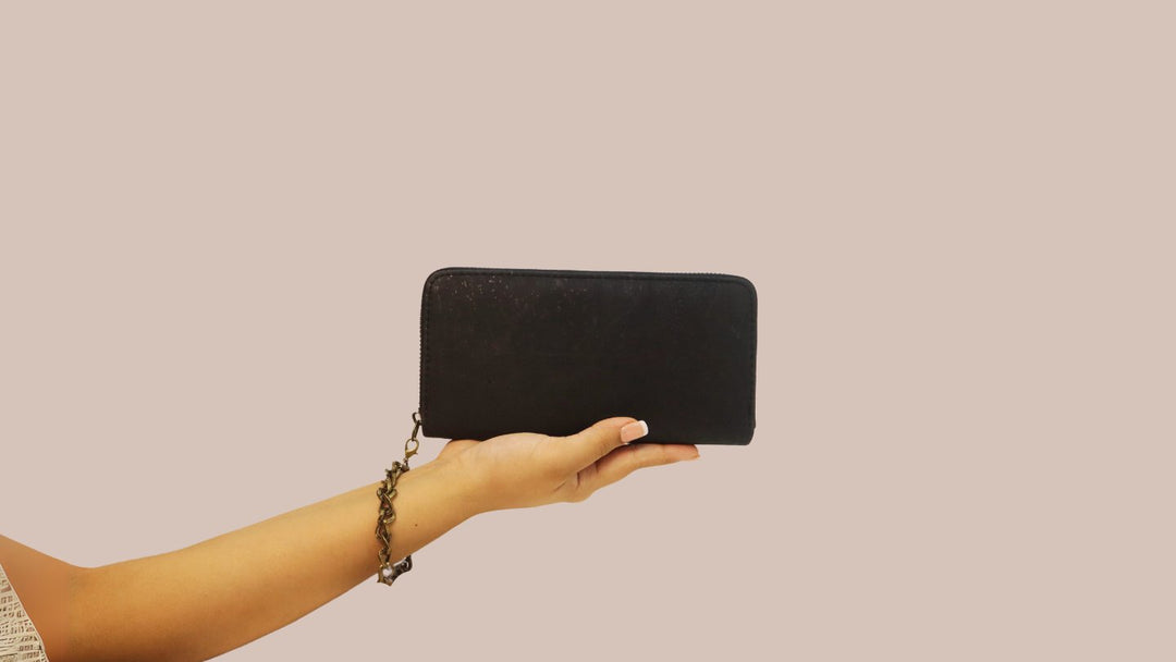 Vegan Cork Wristlet wallet in brown 