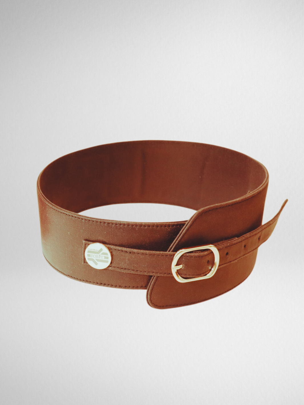 FOReT Plant leather Obi Belt in Brown with gold buvkle